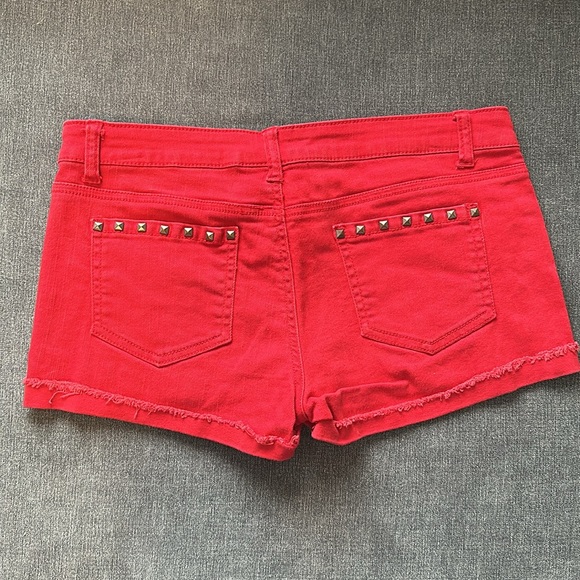 Red Studded Distressed Shorts - Picture 2 of 2